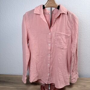 Beachlunchlounge Gauze Cotton Button Down Shirt Coral Pink long sleeve size M